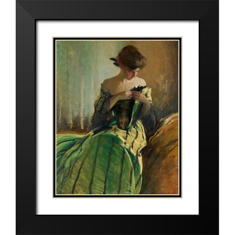 Study in Black and Green Black Modern Wood Framed Art Print with Double Matting by Alexander, John White