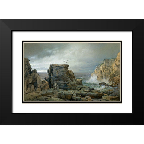 A Rocky Coast 1877 Black Modern Wood Framed Art Print with Double Matting by Richards, William Trost