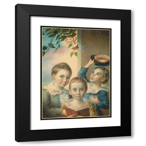 Portrait of Three Boys Black Modern Wood Framed Art Print with Double Matting by Badger, Thomas