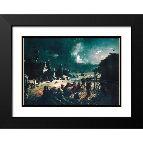 Corn Husking Black Modern Wood Framed Art Print with Double Matting by Blythe, David Gilmour
