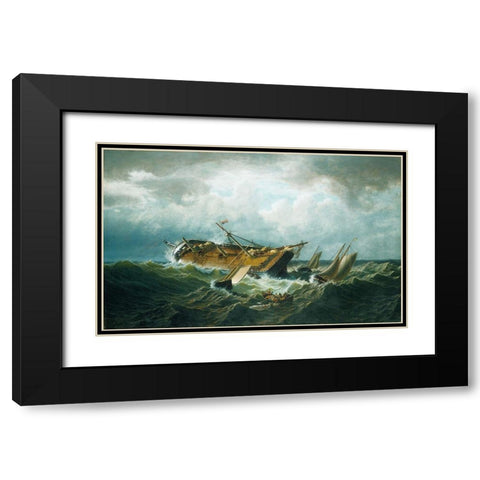 Shipwreck off Nantucket (Wreck off Nantucket after a Storm) 1860 Black Modern Wood Framed Art Print with Double Matting by Bradford, WilliamÂ 