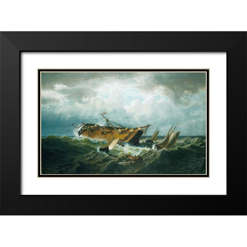Shipwreck off Nantucket (Wreck off Nantucket after a Storm) 1860 Black Modern Wood Framed Art Print with Double Matting by Bradford, WilliamÂ 