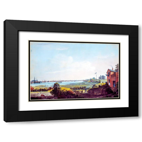 View of the City of New York and the Marine Hospital Taken from Wallabout Black Modern Wood Framed Art Print with Double Matting by Calyo, Nicolino