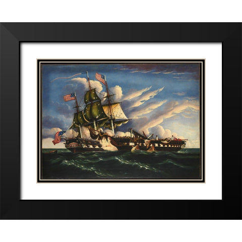 The Constitution and the Guerriere Black Modern Wood Framed Art Print with Double Matting by Chambers, Thomas