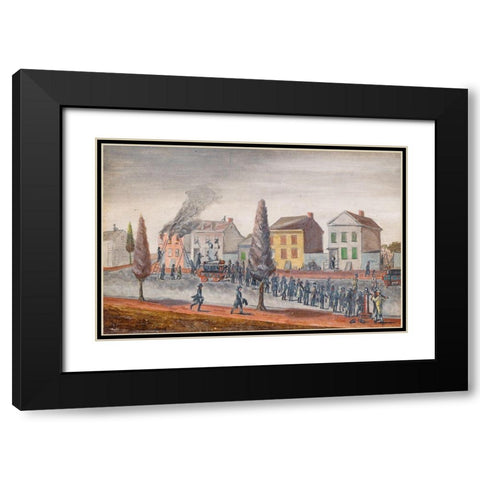 Fighting a Fire Black Modern Wood Framed Art Print with Double Matting by Chappel, William P.