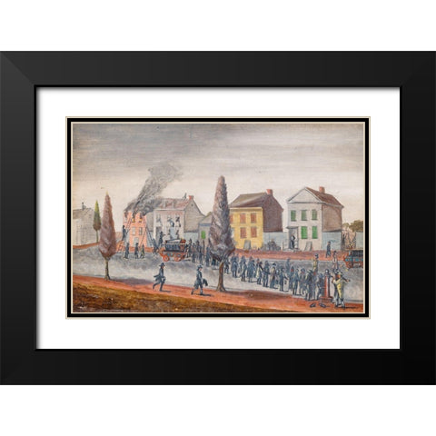 Fighting a Fire Black Modern Wood Framed Art Print with Double Matting by Chappel, William P.