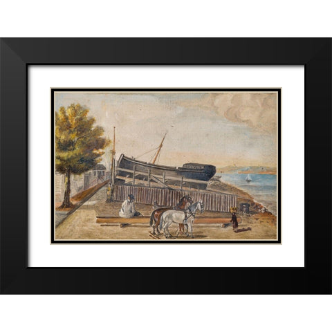 Bergs Ship Yard Black Modern Wood Framed Art Print with Double Matting by Chappel, William P.