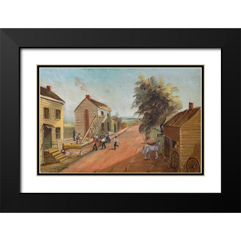 House Raising Black Modern Wood Framed Art Print with Double Matting by Chappel, William P.
