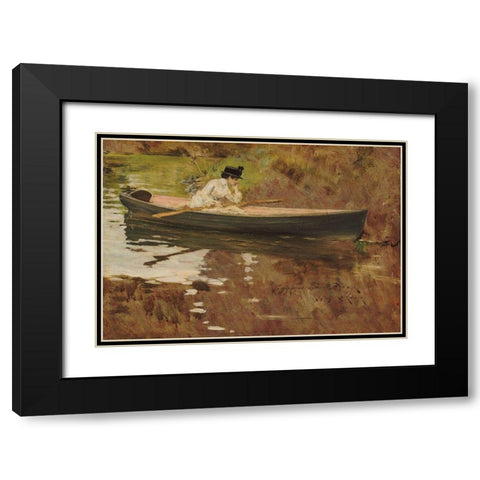 Mrs. Chase in Prospect Park Black Modern Wood Framed Art Print with Double Matting by Chase, William Merritt