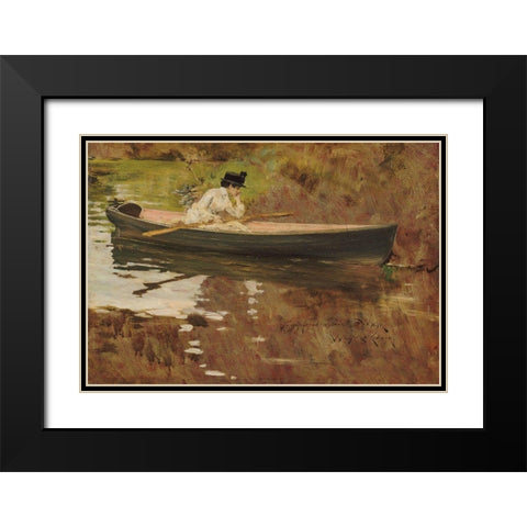 Mrs. Chase in Prospect Park Black Modern Wood Framed Art Print with Double Matting by Chase, William Merritt