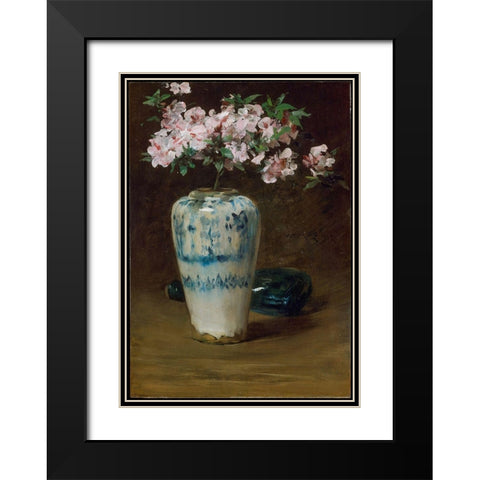 Pink Azaleaâ€”Chinese Vase Black Modern Wood Framed Art Print with Double Matting by Chase, William Merritt