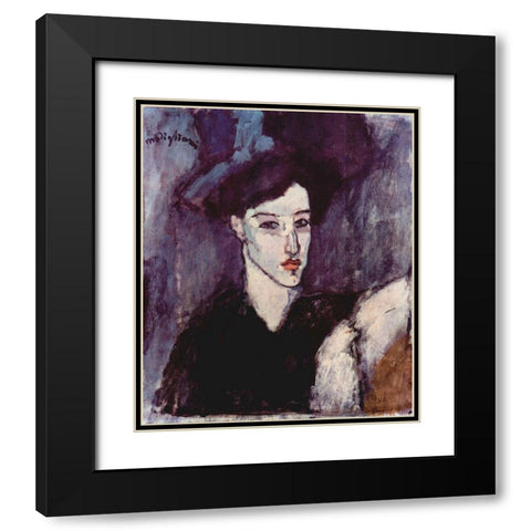 Seated figure Black Modern Wood Framed Art Print with Double Matting by Modigliani, Amedeo