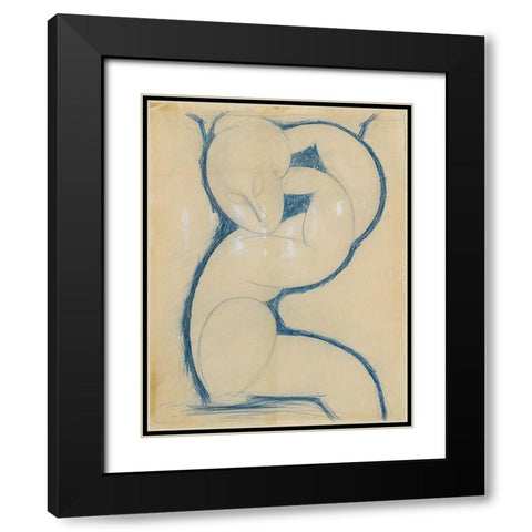 Caryatid Black Modern Wood Framed Art Print with Double Matting by Modigliani, Amedeo