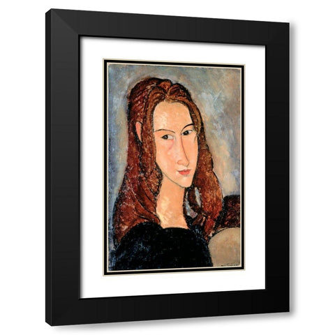 Portrat of Jeanne Hobuterne Black Modern Wood Framed Art Print with Double Matting by Modigliani, Amedeo
