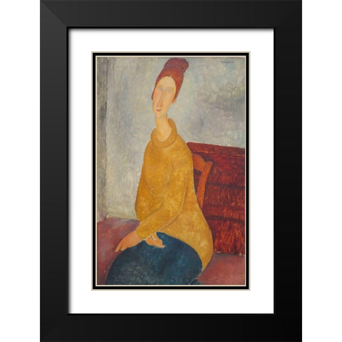 Jeanne Hebuterne en pull-over jaune Black Modern Wood Framed Art Print with Double Matting by Modigliani, Amedeo