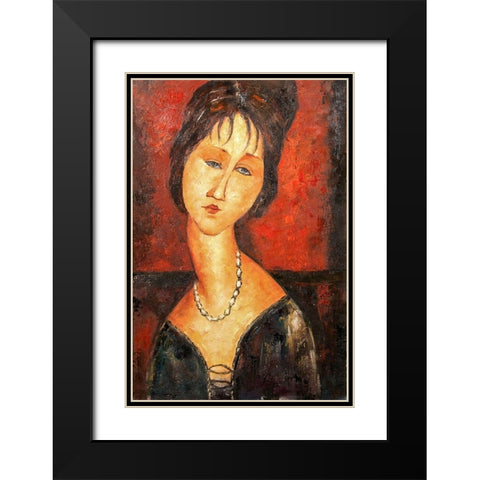 Lady with necklace Black Modern Wood Framed Art Print with Double Matting by Modigliani, Amedeo