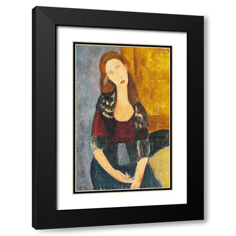 Jeanne Hebuterne, sitzend Black Modern Wood Framed Art Print with Double Matting by Modigliani, Amedeo