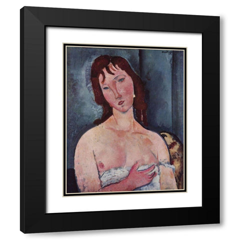 Head and shoulders of a woman Black Modern Wood Framed Art Print with Double Matting by Modigliani, Amedeo