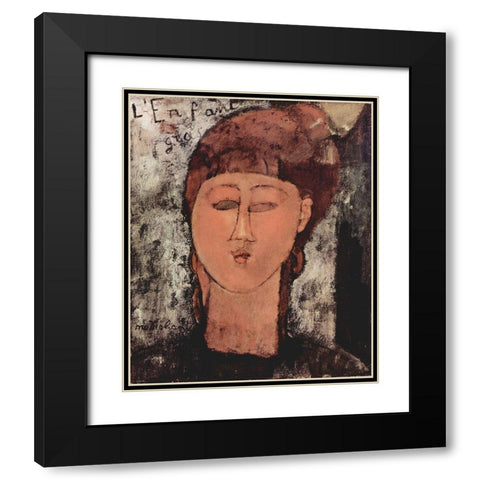 Head of a woman Black Modern Wood Framed Art Print with Double Matting by Modigliani, Amedeo