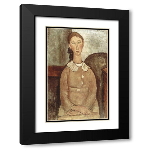 Seated woman with lace collar Black Modern Wood Framed Art Print with Double Matting by Modigliani, Amedeo