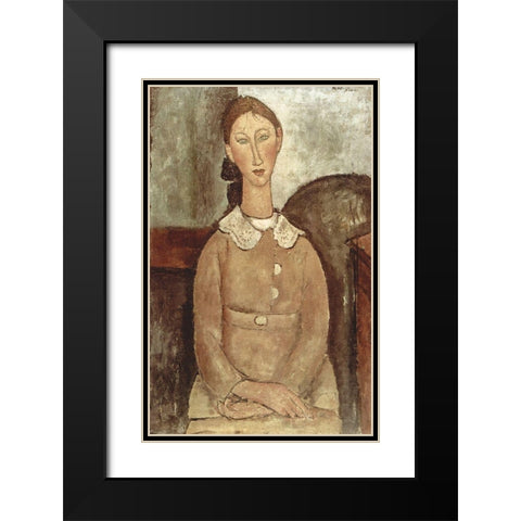 Seated woman with lace collar Black Modern Wood Framed Art Print with Double Matting by Modigliani, Amedeo