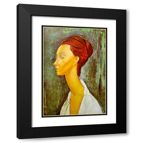 Portrait of Lunia Czechowska side view Black Modern Wood Framed Art Print with Double Matting by Modigliani, Amedeo