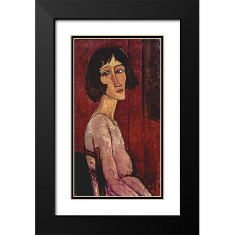 Marguerite Black Modern Wood Framed Art Print with Double Matting by Modigliani, Amedeo