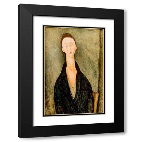 Portrait of Hanka Zborowska Black Modern Wood Framed Art Print with Double Matting by Modigliani, Amedeo