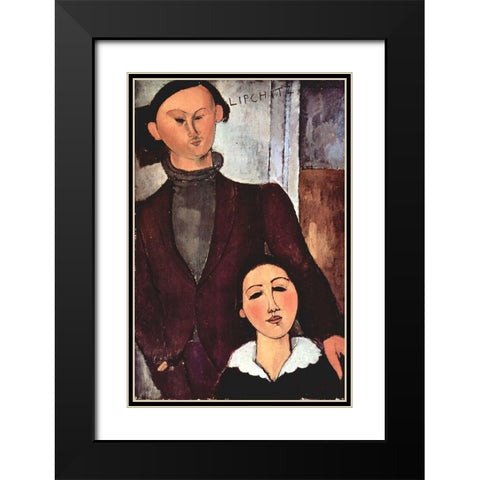Portrait of Jacques and Berthe Lipchitz, 1916 Black Modern Wood Framed Art Print with Double Matting by Modigliani, Amedeo