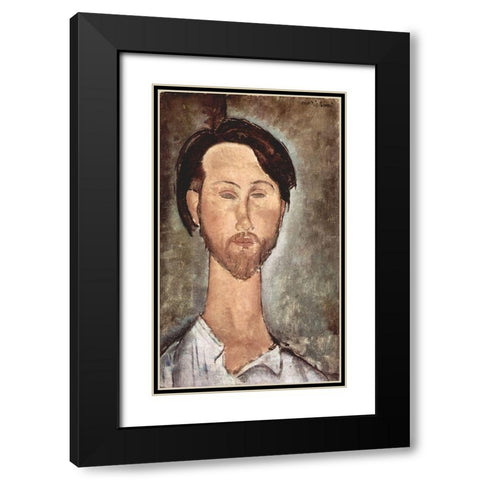 Portrait of Leopold Zborowski Black Modern Wood Framed Art Print with Double Matting by Modigliani, Amedeo