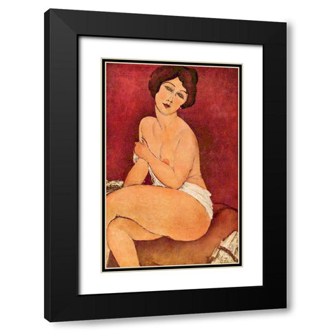 Seated nude Black Modern Wood Framed Art Print with Double Matting by Modigliani, Amedeo