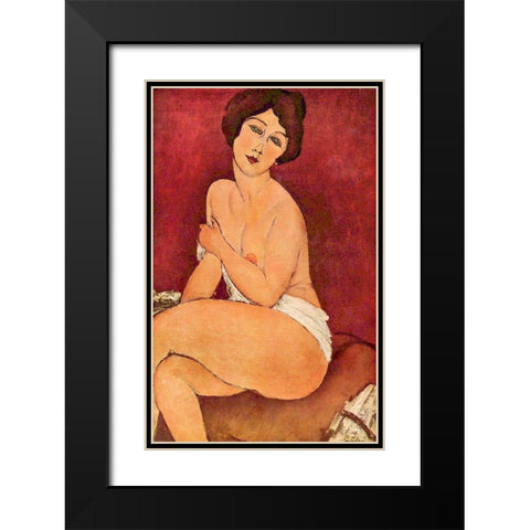 Seated nude Black Modern Wood Framed Art Print with Double Matting by Modigliani, Amedeo