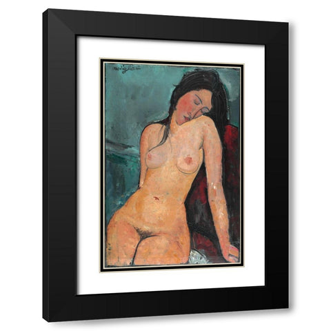 Nude with head on shoulder Black Modern Wood Framed Art Print with Double Matting by Modigliani, Amedeo