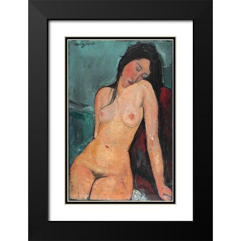 Nude with head on shoulder Black Modern Wood Framed Art Print with Double Matting by Modigliani, Amedeo