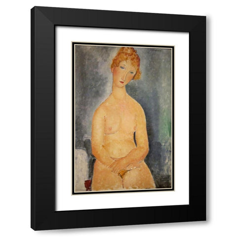 Seated Nude Black Modern Wood Framed Art Print with Double Matting by Modigliani, Amedeo