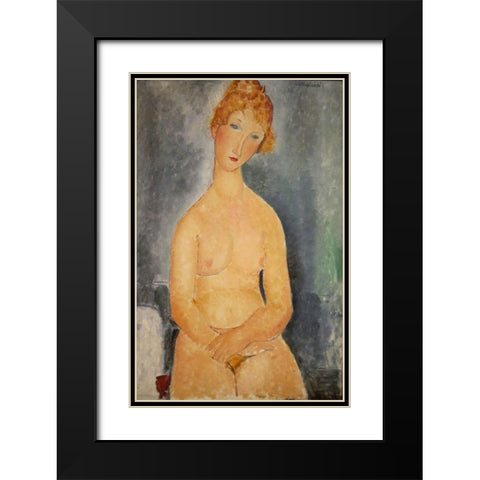 Seated Nude Black Modern Wood Framed Art Print with Double Matting by Modigliani, Amedeo