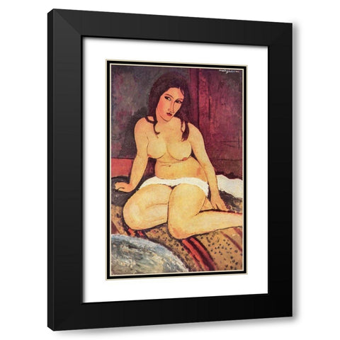 Nude seated on floor Black Modern Wood Framed Art Print with Double Matting by Modigliani, Amedeo