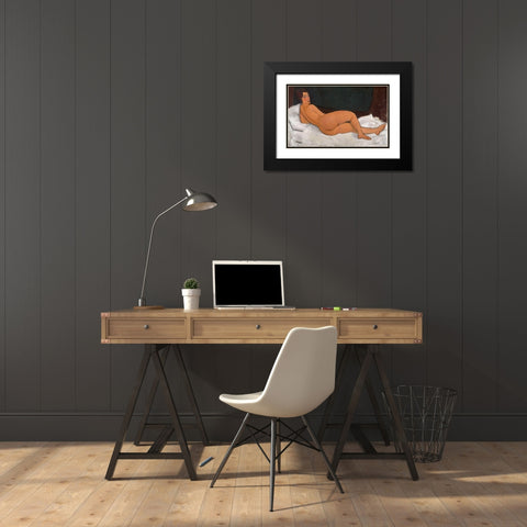 Reclining Nude looking over right shoulder Black Modern Wood Framed Art Print with Double Matting by Modigliani, Amedeo