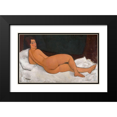 Reclining Nude looking over right shoulder Black Modern Wood Framed Art Print with Double Matting by Modigliani, Amedeo