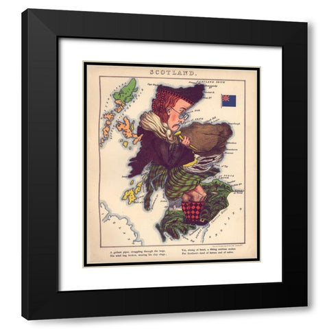 Anthropomorphic Map of Scotland Black Modern Wood Framed Art Print with Double Matting by Vintage Maps