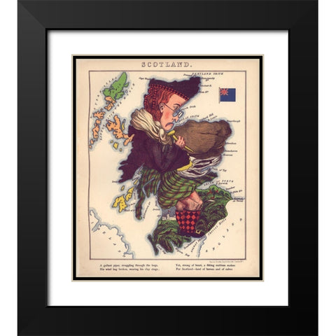 Anthropomorphic Map of Scotland Black Modern Wood Framed Art Print with Double Matting by Vintage Maps