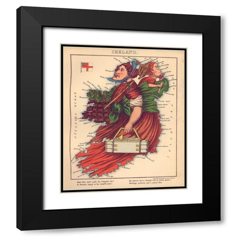 Anthropomorphic Map of Ireland Black Modern Wood Framed Art Print with Double Matting by Vintage Maps