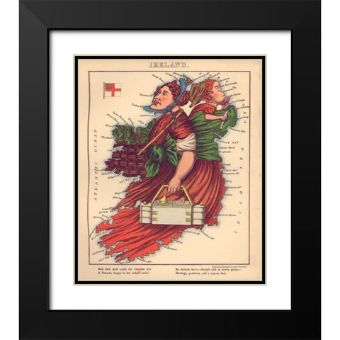 Anthropomorphic Map of Ireland Black Modern Wood Framed Art Print with Double Matting by Vintage Maps