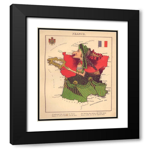 Anthropomorphic Map of France Black Modern Wood Framed Art Print with Double Matting by Vintage Maps
