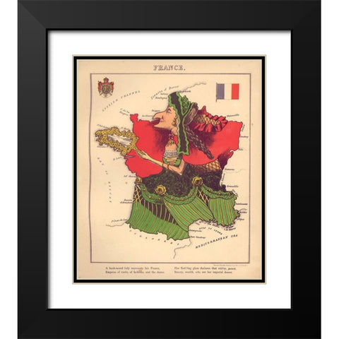 Anthropomorphic Map of France Black Modern Wood Framed Art Print with Double Matting by Vintage Maps