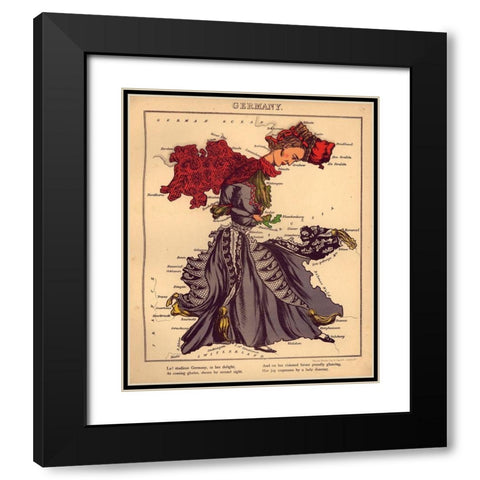 Anthropomorphic Map of Germany Black Modern Wood Framed Art Print with Double Matting by Vintage Maps