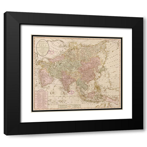 Bowles map of Asia Black Modern Wood Framed Art Print with Double Matting by Vintage Maps