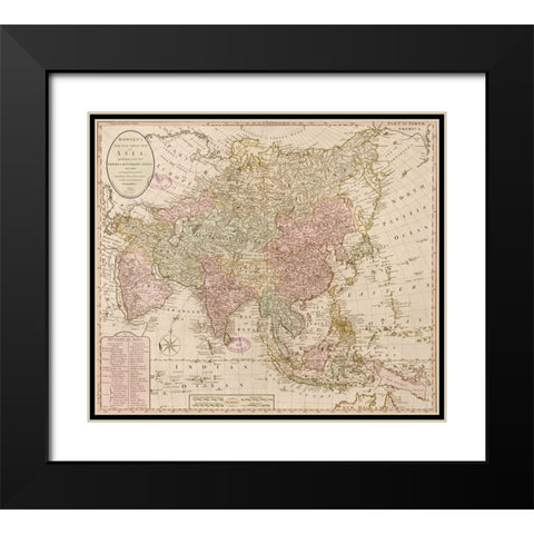 Bowles map of Asia Black Modern Wood Framed Art Print with Double Matting by Vintage Maps