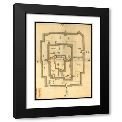 Japanese Castle Plan Black Modern Wood Framed Art Print with Double Matting by Vintage Maps