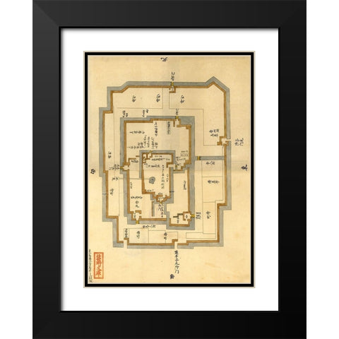 Japanese Castle Plan Black Modern Wood Framed Art Print with Double Matting by Vintage Maps